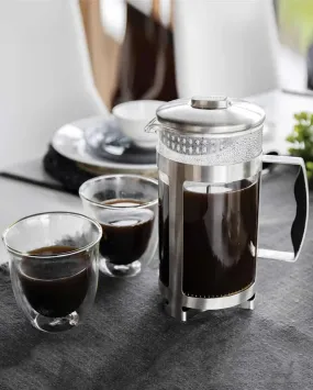 1 Litre Cafetiere With Two Coffee Glasses Trieste Gift Set