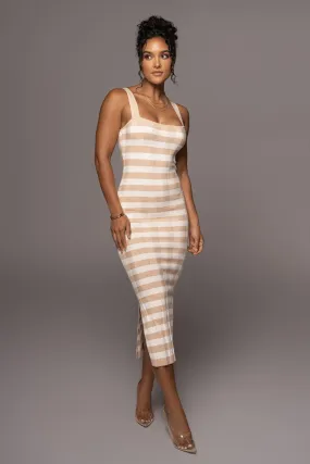 Beige Stripe Not Too Far Midi Dress