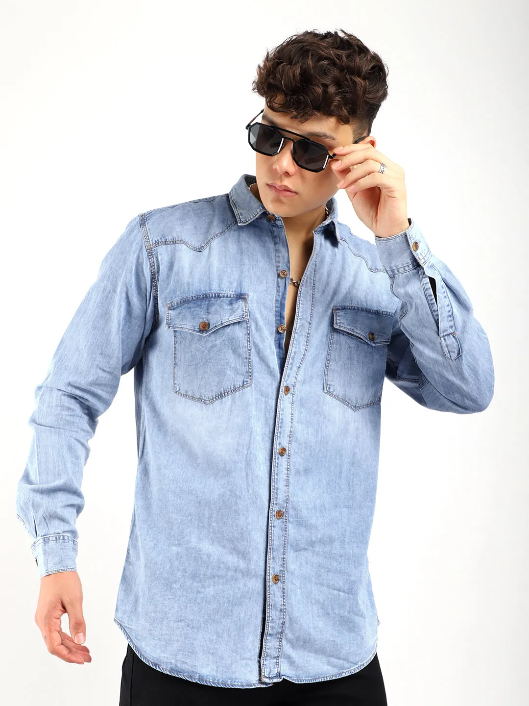 Denim Blast Washed Light Blue Shirt