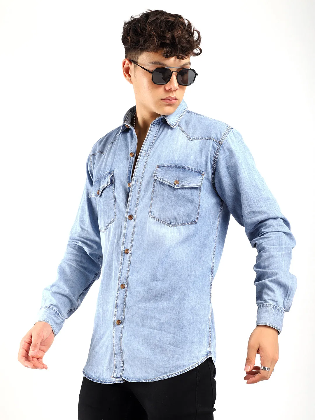 Denim Blast Washed Light Blue Shirt