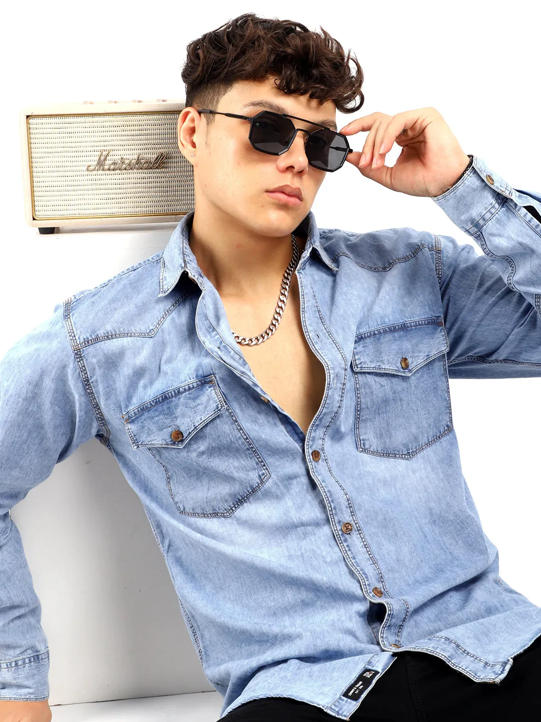 Denim Blast Washed Light Blue Shirt