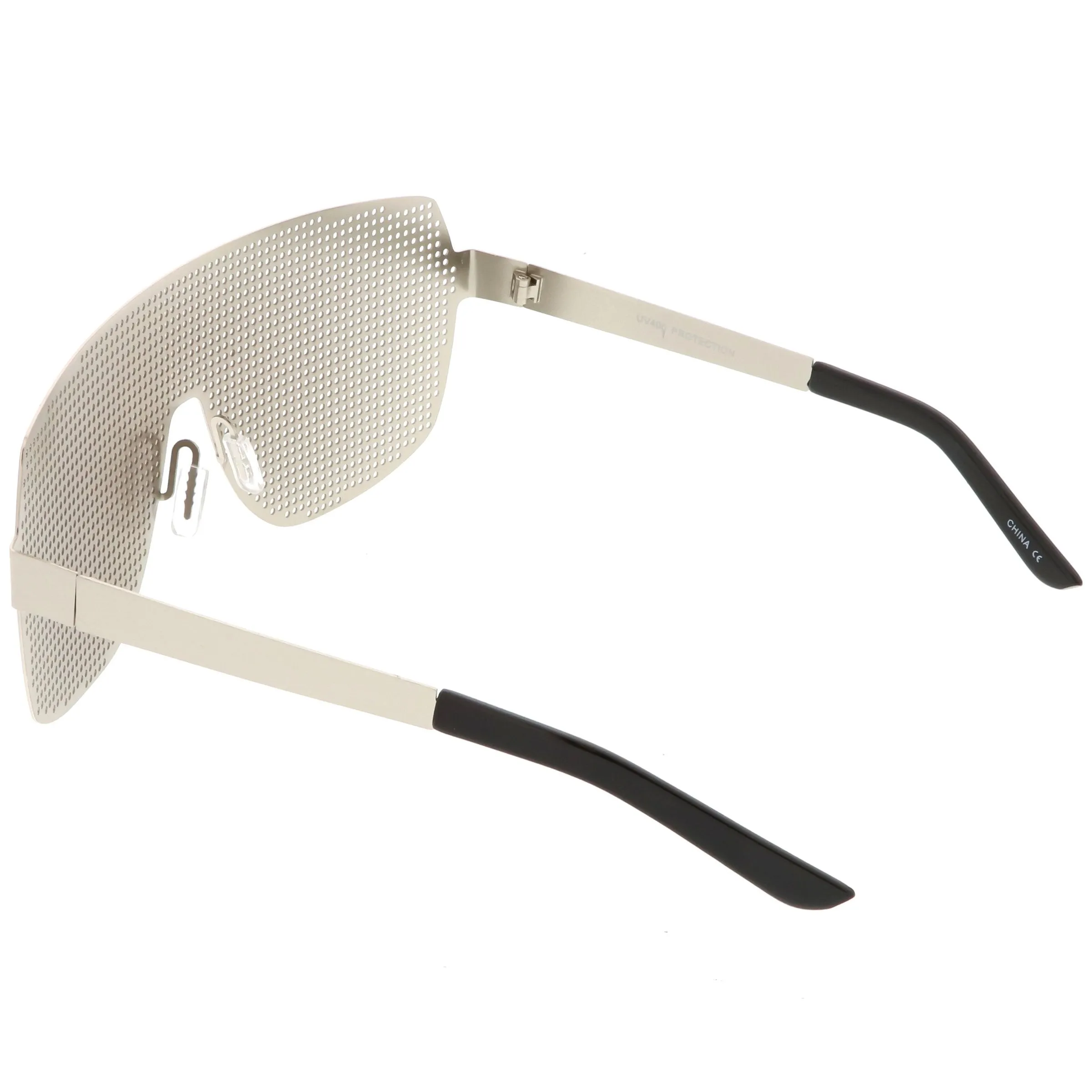 Futuristic Novelty Flat Top Metal Mesh Grade Lens Shield Glasses