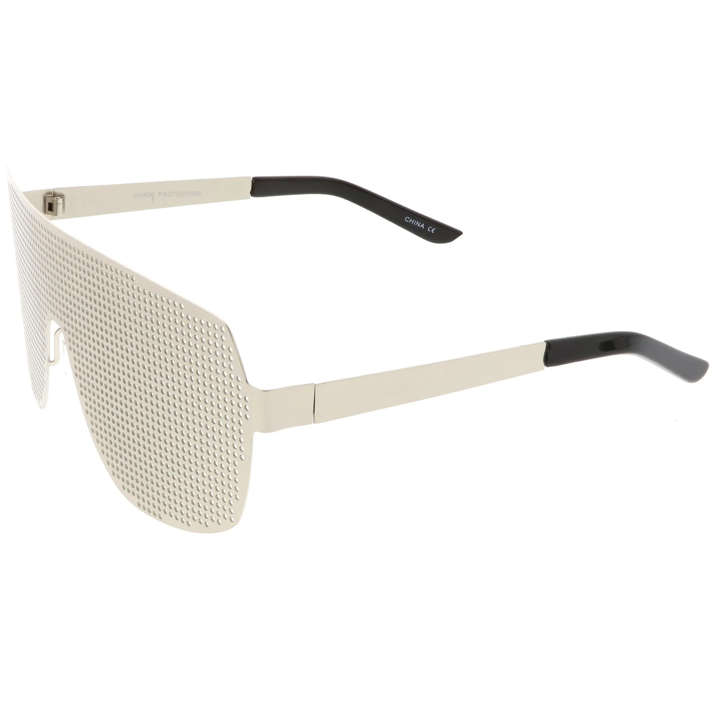 Futuristic Novelty Flat Top Metal Mesh Grade Lens Shield Glasses