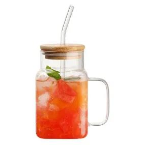 Glass Tumbler with Straw and Lid Ribbed Drinking Glasses Vintage Iced Coffee Cup Glass Mug Drinking Jars