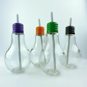 Harvest Parade Light Bulb Shaped Glass Bottle Drinking Glasses With Straws