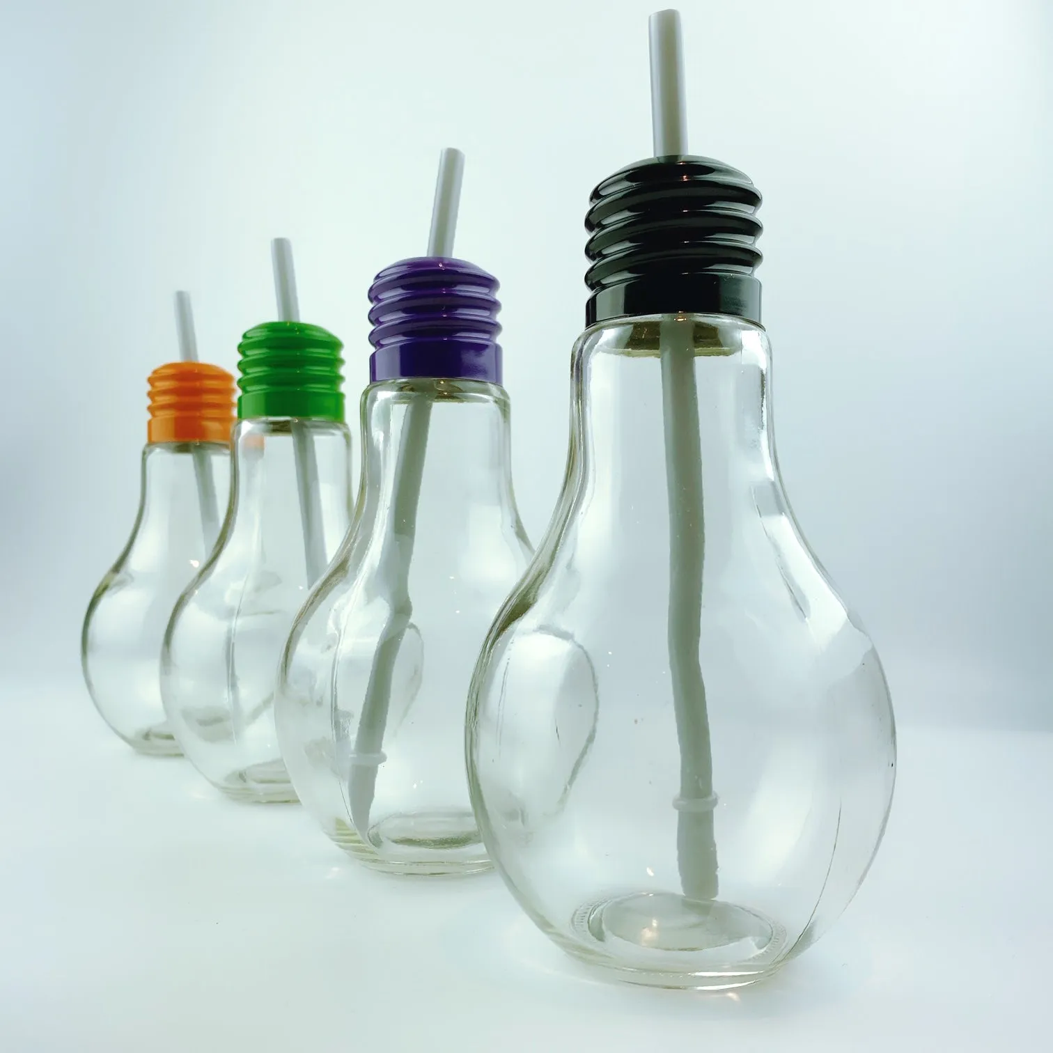 Harvest Parade Light Bulb Shaped Glass Bottle Drinking Glasses With Straws