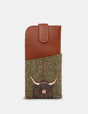 Highland Cow Harris Tweed & Brown Leather Glasses Case