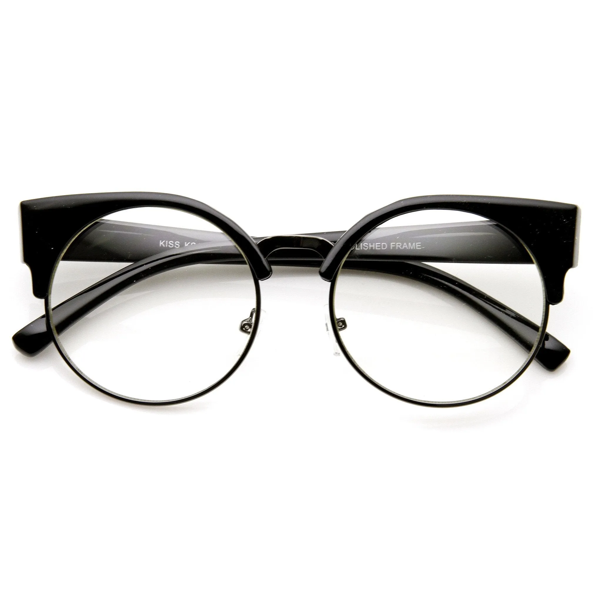 Indie Hipster Round Cat Eye Clear Lens Half Frame Glasses