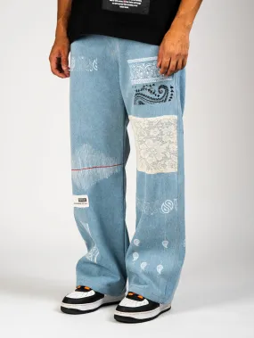 Light Blue Paisley Patch Denim