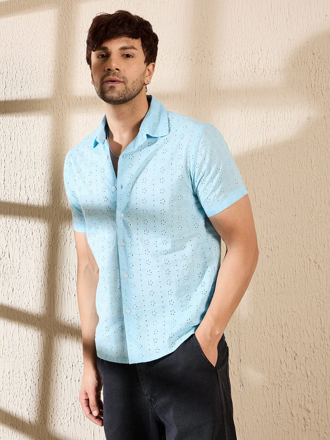 Light Blue Schiffli Shirt