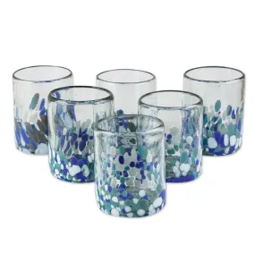 Novica Blue Cool Glass Rocks Glasses (Set Of 6)