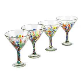 Novica Chromatic Gala Handblown Martini Glasses (Set Of 4)