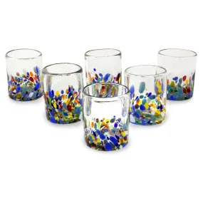 Novica Confetti Festival Blown Glass Juice Glasses (Set Of 6)