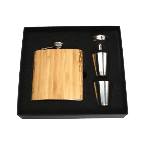 Real Wooden 6 oz. Hip Flask in Premium Gift Box with Shot Glasses & Funnel