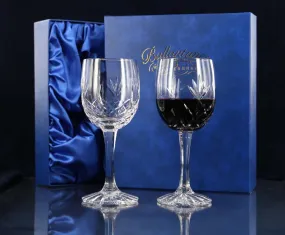 Red Wine, Pair of Panel Crystal Glasses, Engraved and Gift Boxed - H50br