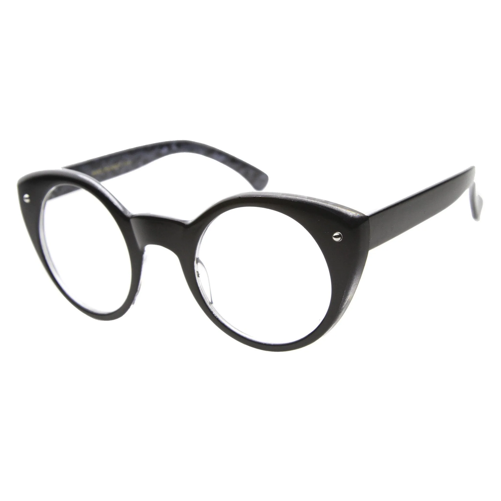 Retro Animal Print Round Cat Eye Clear Lens Glasses