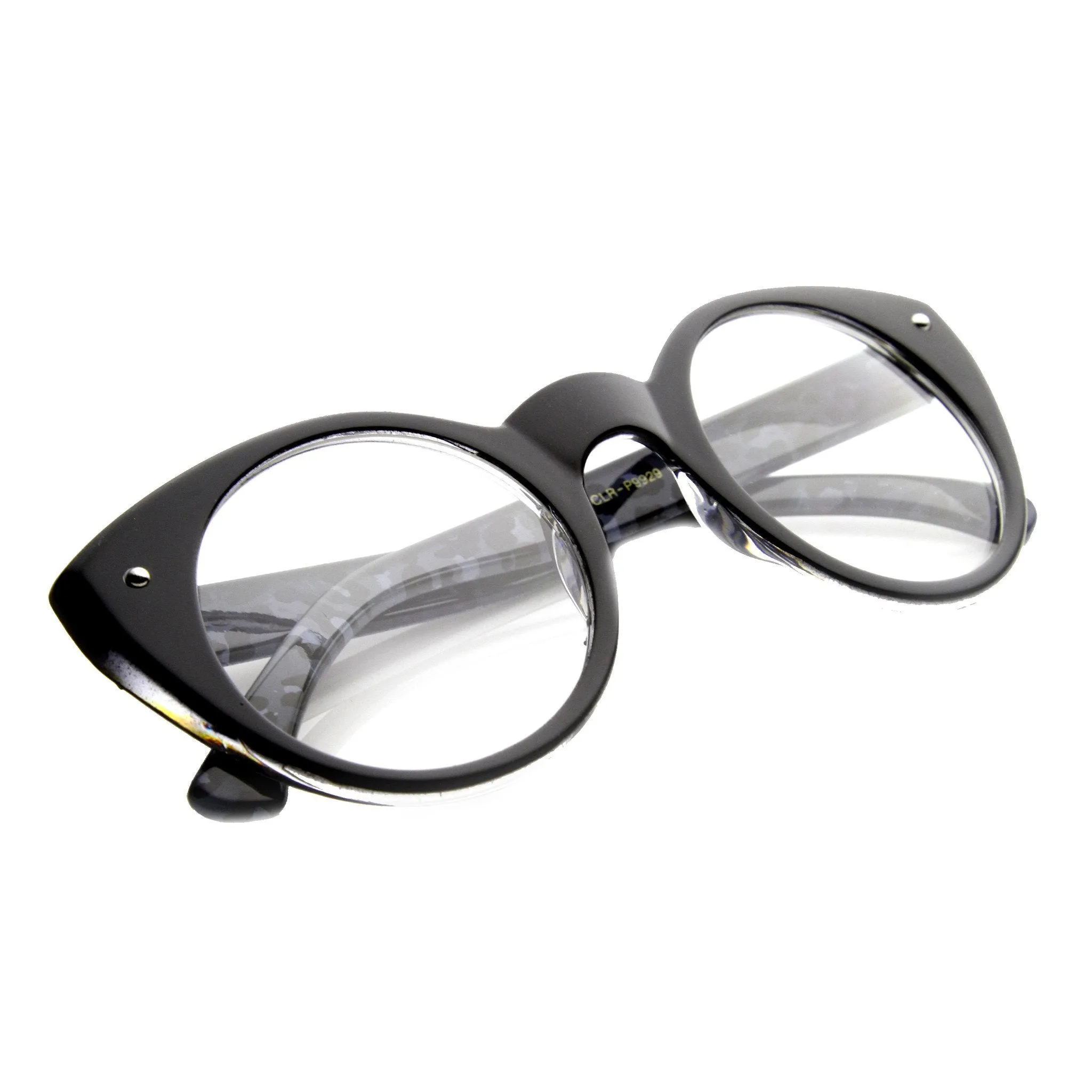 Retro Animal Print Round Cat Eye Clear Lens Glasses