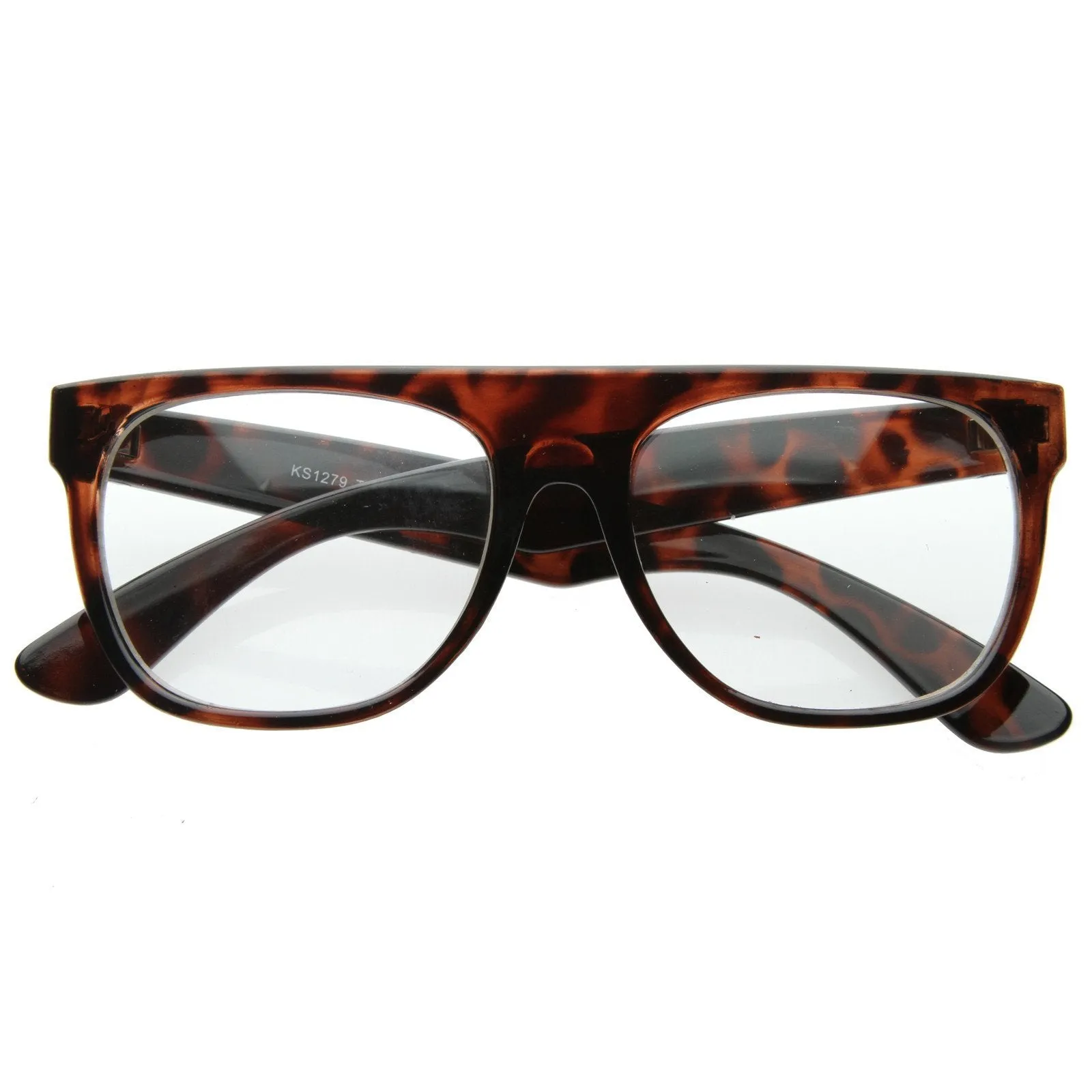 Retro Super Hipster Flat Top Horned Rim Clear Lens Glasses