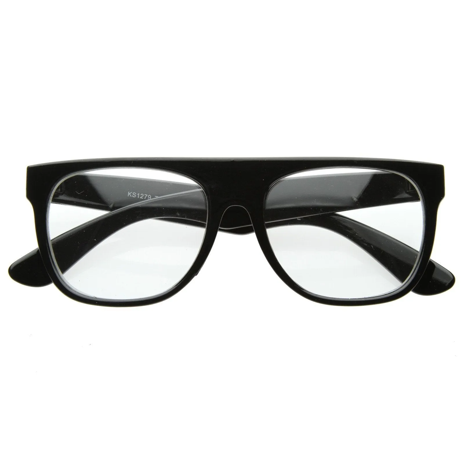 Retro Super Hipster Flat Top Horned Rim Clear Lens Glasses