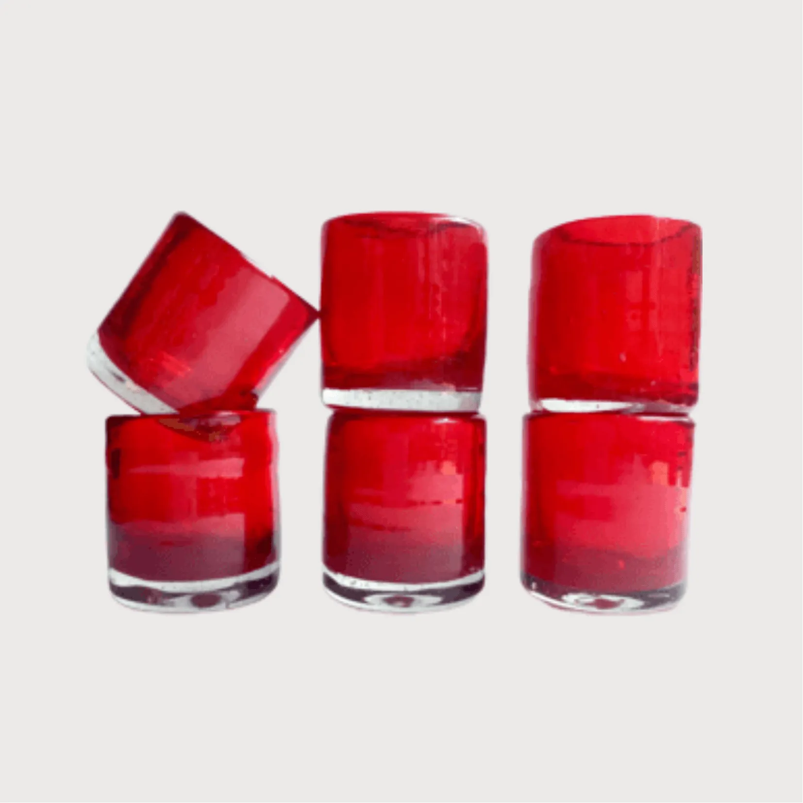 Set of 6 Mezcal Blown Shot Glasses in Red