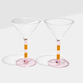 Stripe Martini Glasses Set Of 2 | Amber & Pink