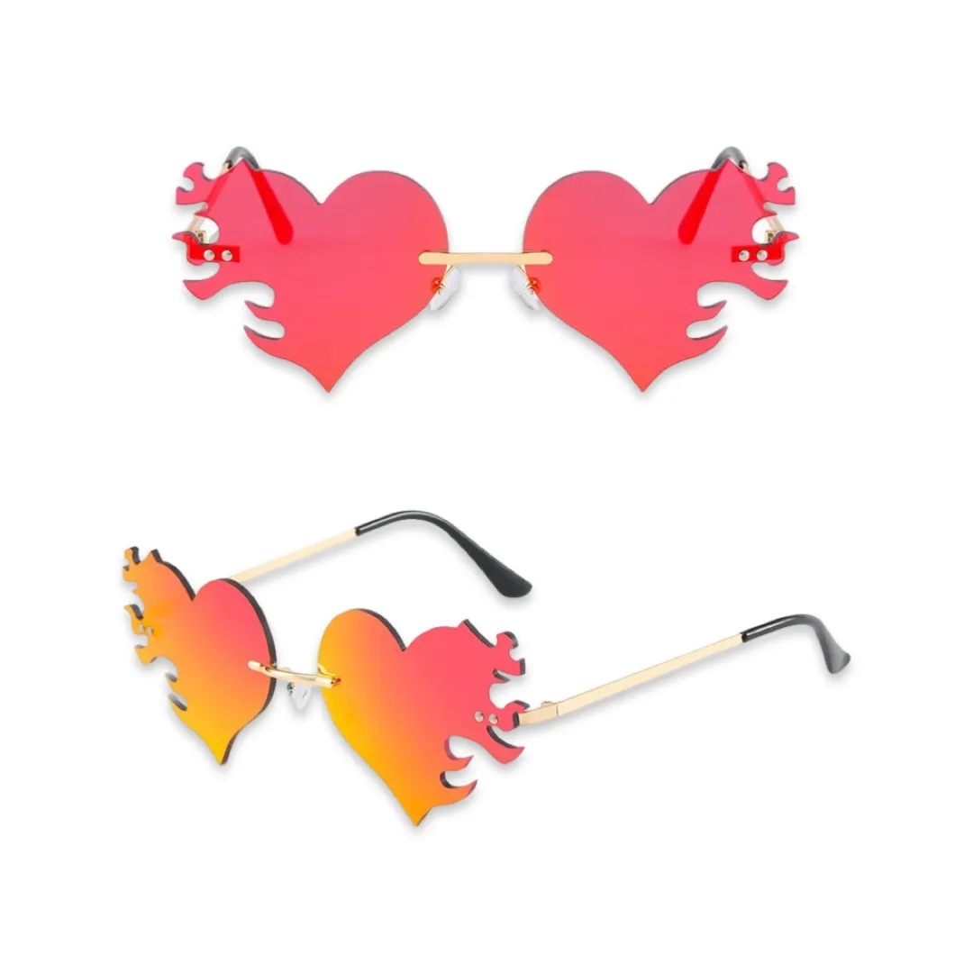 Sunglasses - Heart flames shaped glasses, Two Tone Red and Orange