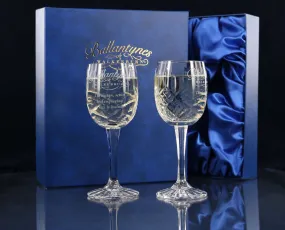 White Wine, Pair of Panel Crystal Glasses, Engraved and Gift Boxed - H50bw