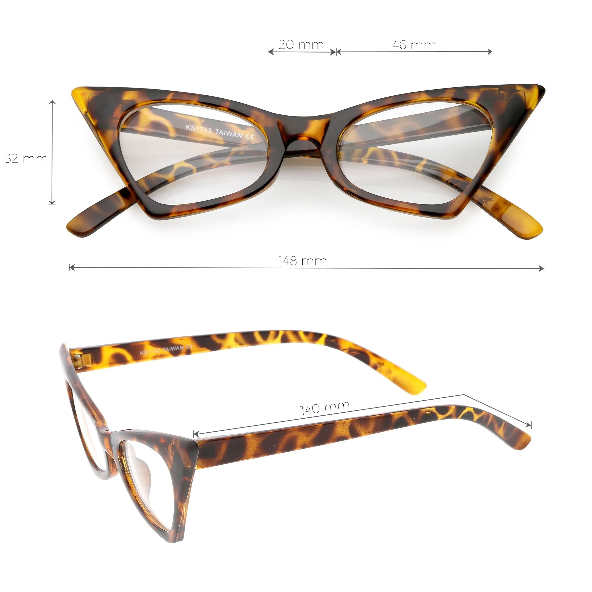 Women's Retro High Pointed Cat Eye Clear Lens Glasses