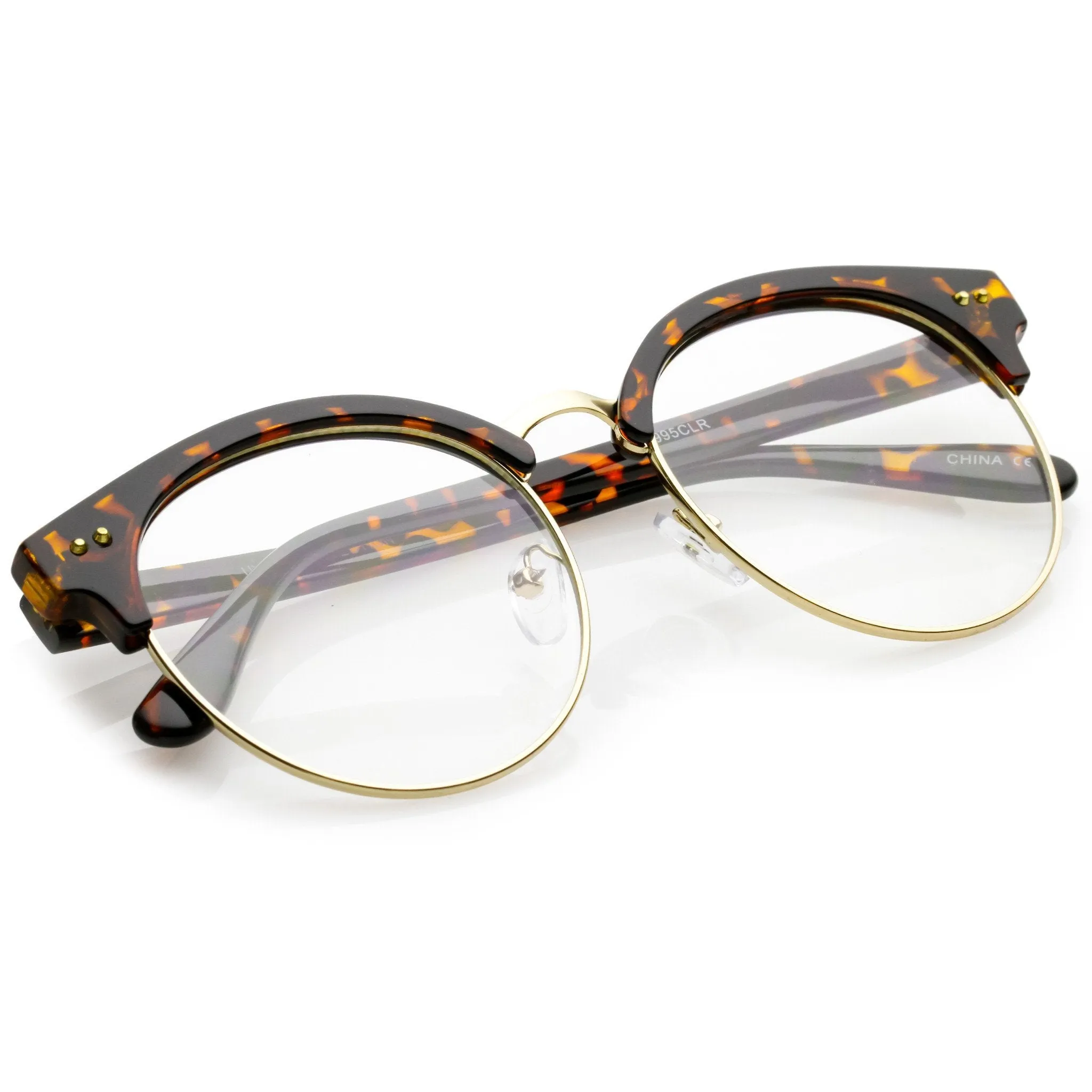 Women's Round Half Frame Clear Lens Cat Eye Glasses