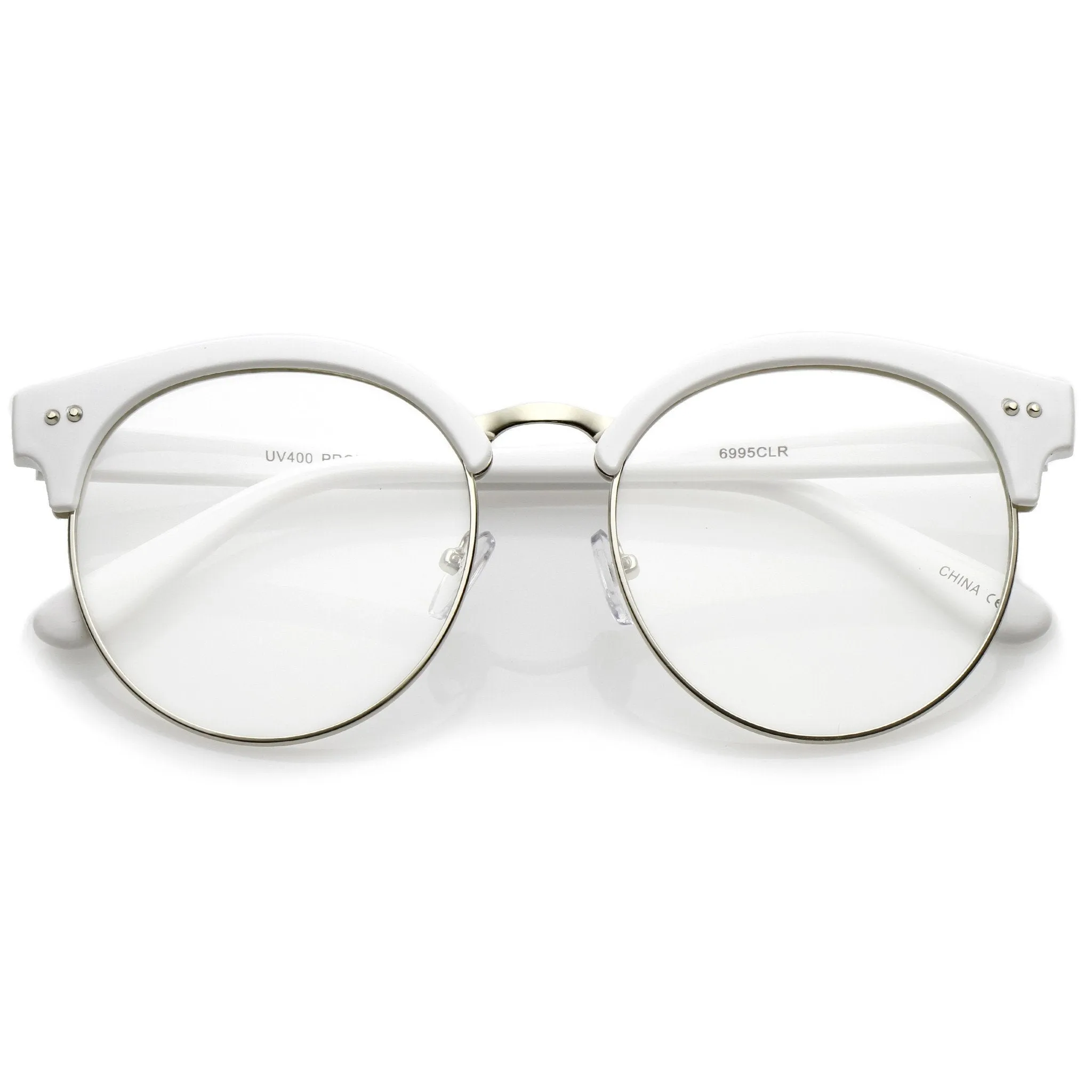 Women's Round Half Frame Clear Lens Cat Eye Glasses