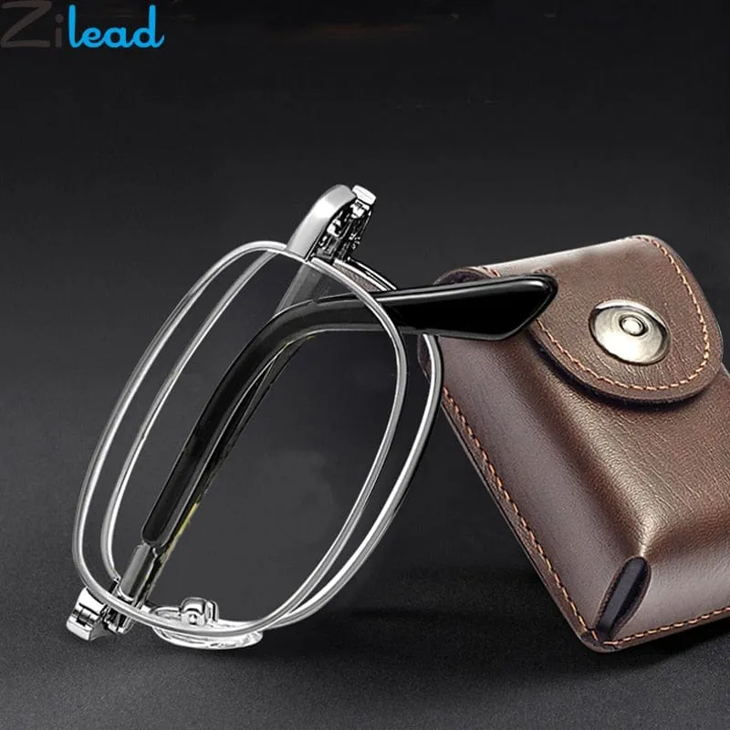 Zilead Portable Metal Foldable Reading Glasses Ultralight Men Business Presbyopia Glasses Eyewear With Random Case  0.5to 4.0